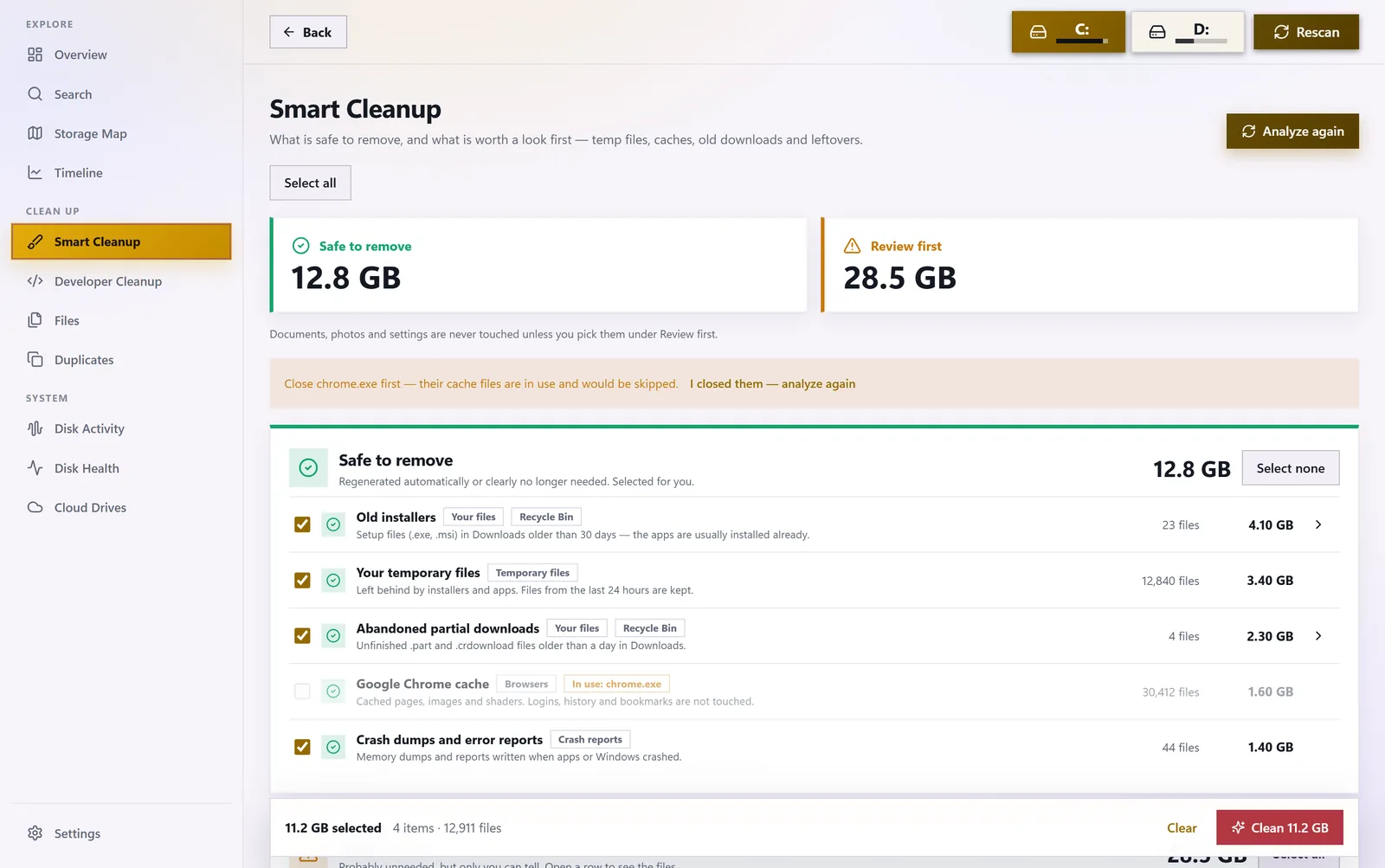 Smart cleanup in Disk Drive Cleaner Pro