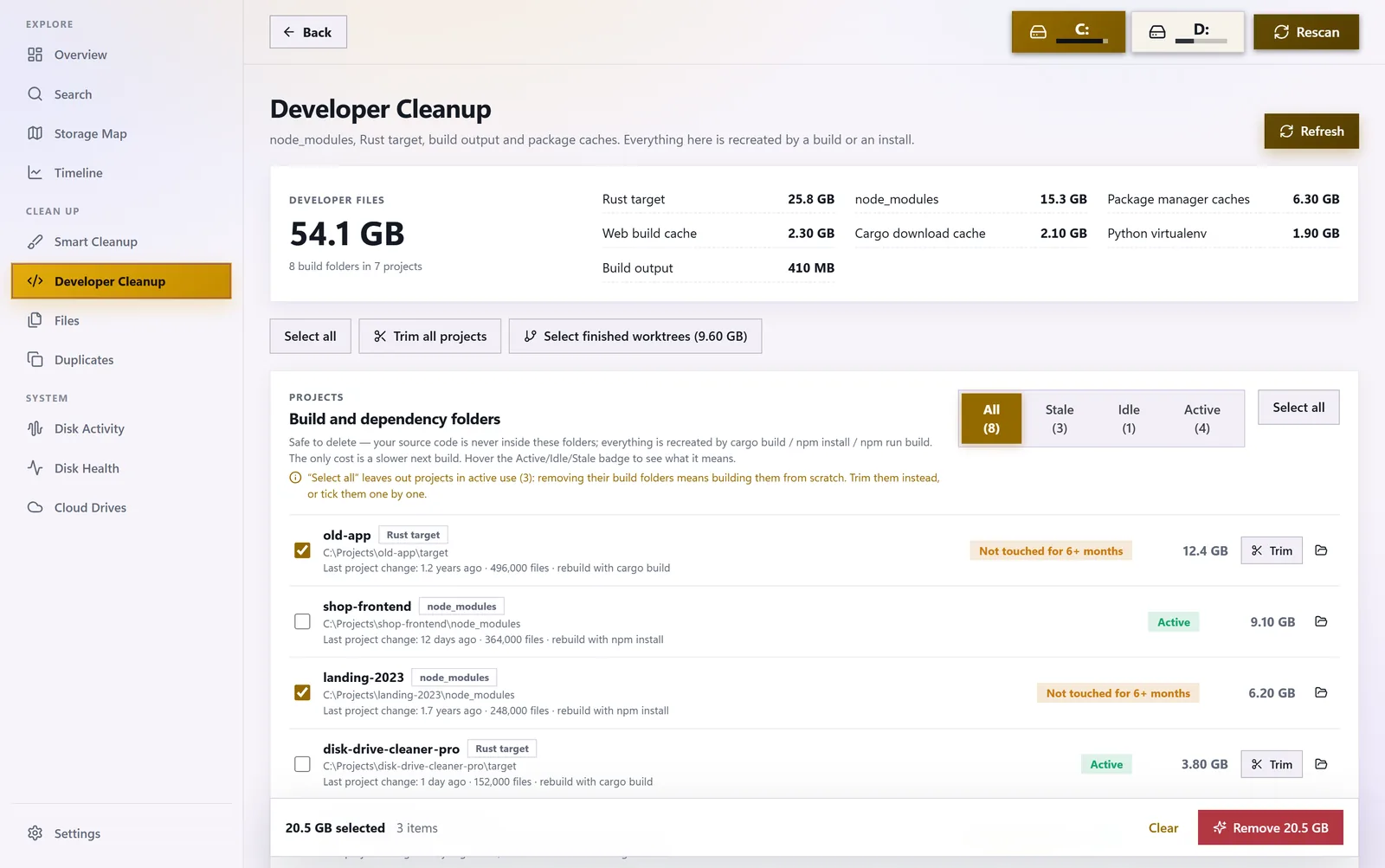 Developer cleanup