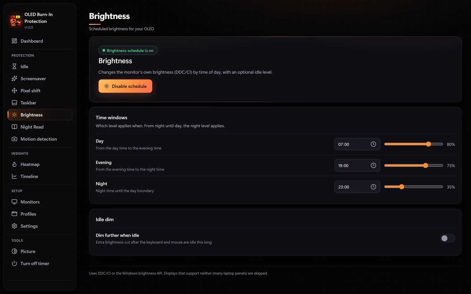 Brightness schedule