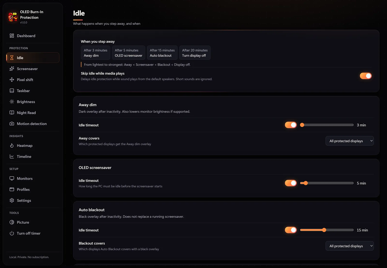 Idle settings