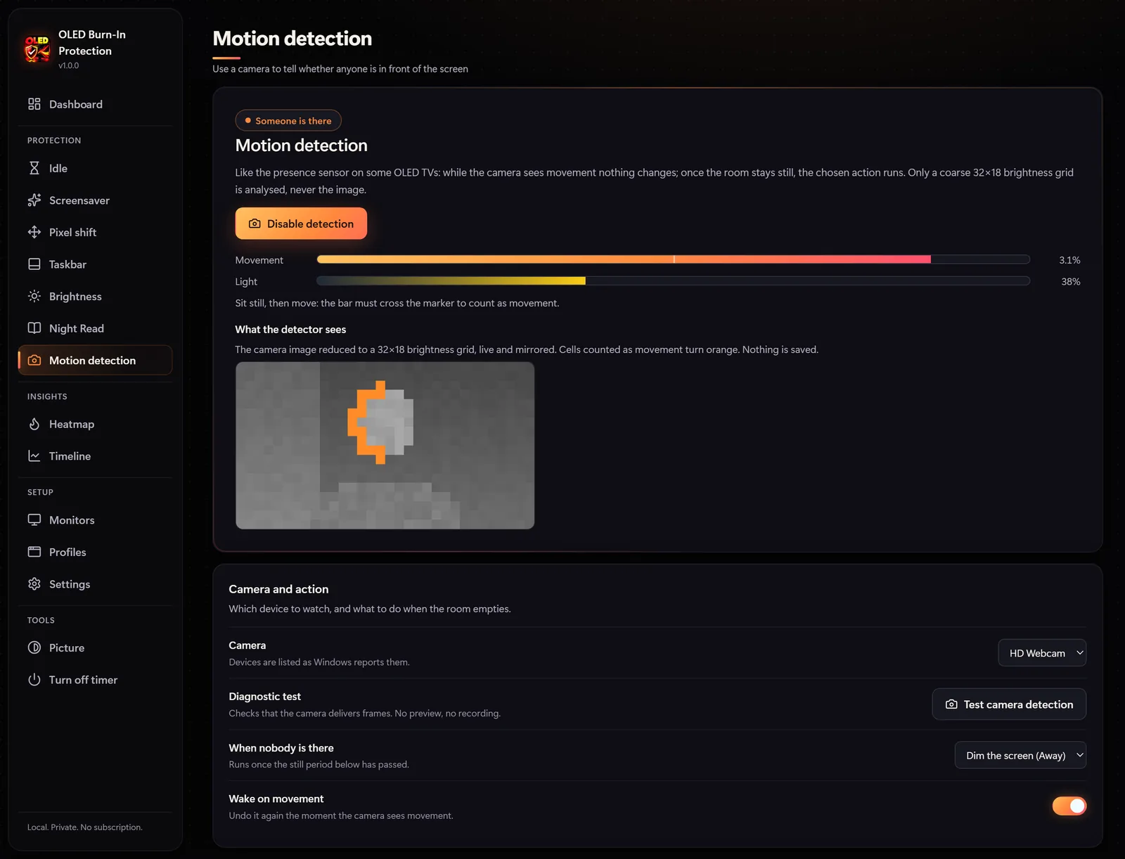 Presence detection with the camera