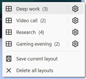 Layouts menu
