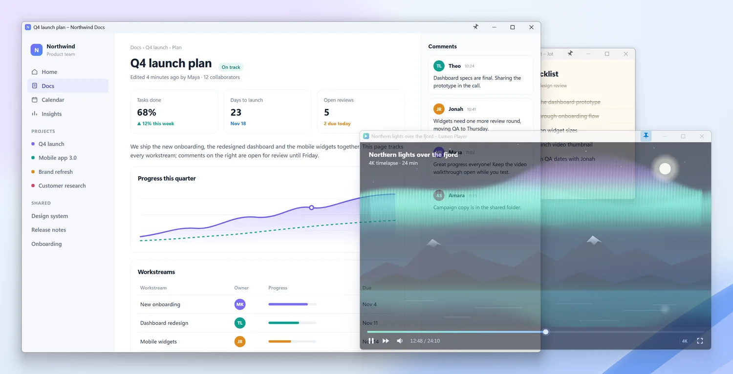 A semi-transparent window above another app