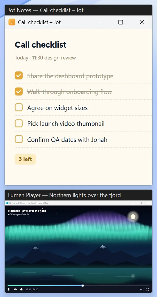 Previews menu